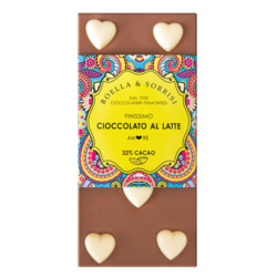 Vollmilchschokolade ,Amore' von Boella + Sorrisi, Tafelschokolade mit weißen Herzen, 32% Kakao, 100 g