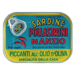 Sardinen in Olivenöl, pikant von Pollastrini, Sardine piccanti all'olio d'oliva, 100 g