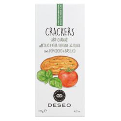 Crackers all'olio d'olivo, pomodori e basilico von Deseo, Cracker mit Olivenöl, Tomaten und Basilikum, 120 g