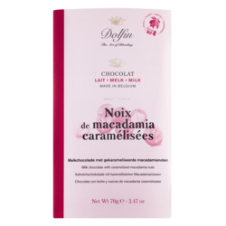 Vollmilchschokolade mit karamellisierten Macadamianüssen von Dolfin, Tafelschokolade, Noix de macadamia caramelisées, 70 g