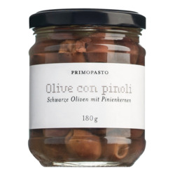 Schwarze Oliven mit Pinienkernen von Primopasto, Olive nere con pinoli, 180 g