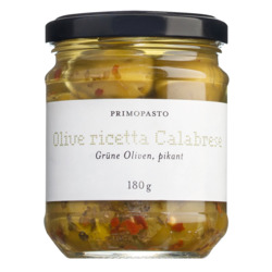 Grüne Oliven mit Stein, pikant von Primopasto, Olive verdi alla Calabrese, 180 g