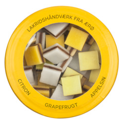 Lakritz mit Zitrone, Orange und Passionsfrucht von Hattesens Konfektfabrik, Lakridskonfekt Citron, Appelsin, Passion , 125 g