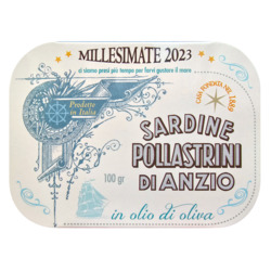 Jahrgangssardinen in Olivenöl von Pollastrini, Sardine in olio d'oliva Millesimate, 100 g